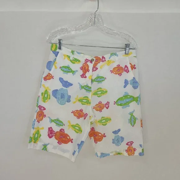 FRESH PRODUCE White Shorts with Colorful Fish Print Hight Rise Size M  LIKE NEW! - Picture 5 of 16
